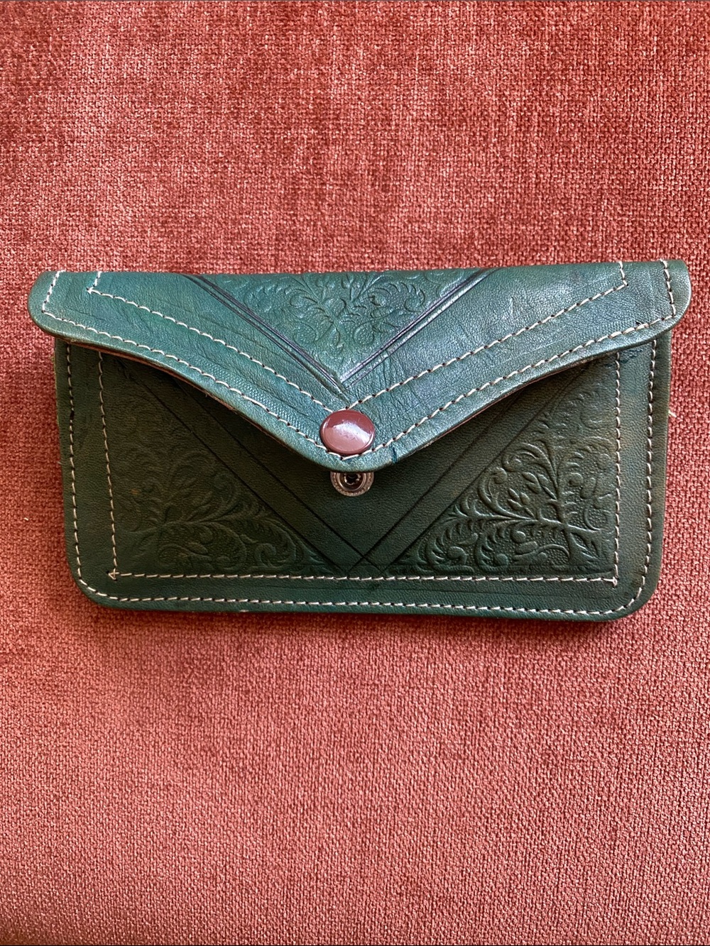 Moroccan Green Leather Embossed Envelope style Wallet.